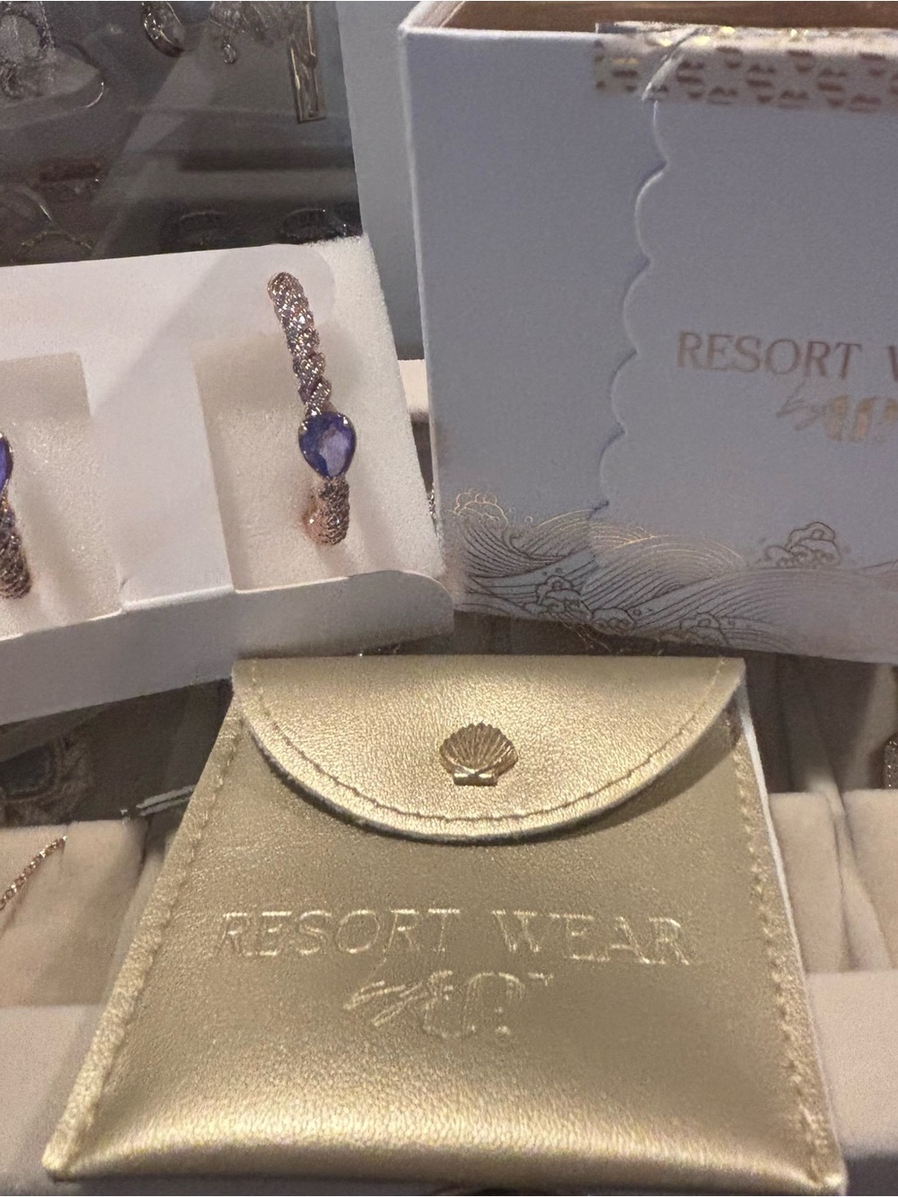BP Resort Wear Lavendar Fluorite Earrings on Rose Gold with Jewelry Pouch